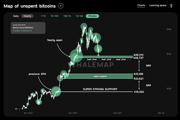 Biểu đồ các mức hỗ trợ của cá voi Bitcoin. Nguồn: Whalemap / Twitter
