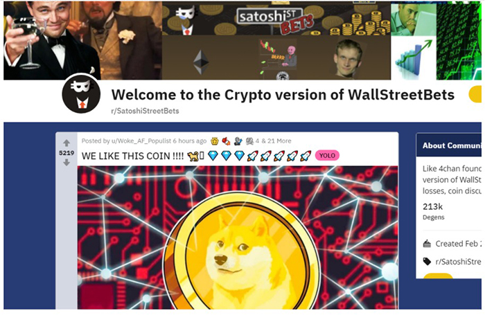 Sub-reddit tiền điện tử của Wall Street Bets. Nguồn: Reddit