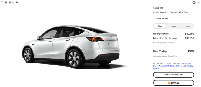Tuỳ chọn thanh toán Bitcoin xuất hiện trên trang bán hàng của Tesla