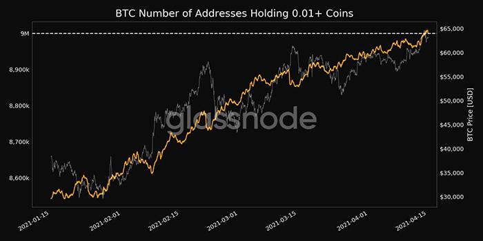 Ví bitcoin có 0,01 BTC trở lên. Nguồn: Glassnode