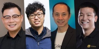 Bốn diễn giả trong CTO Talks bàn về cơ hội và rủi ro khi đầu tư tiền số, NFT. Từ trái qua phải: ông Đinh Viết Hùng, ông Nguyễn Thành Trung, ông Phạm Toàn Thắng, ông Nguyễn Thế Vinh.
