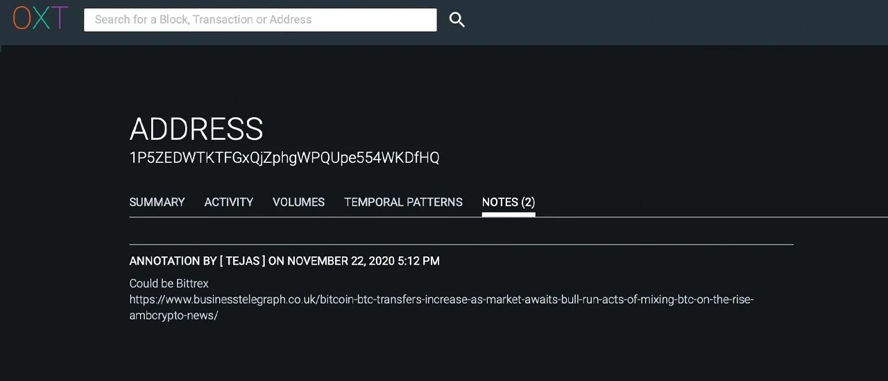 Một người dùng nhận xét đây có thể là ví của sàn Bittrex, dựa trên một giao dịch gần đây. Ảnh: Bitcoin.com.
