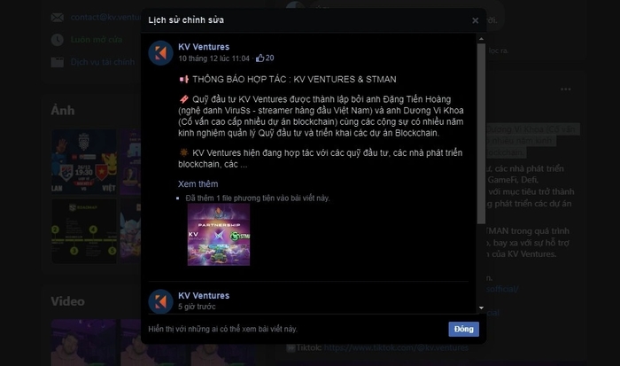 Bài giới thiệu của KV Ventures trước vụ lùm xùm của streamer ViruSs.